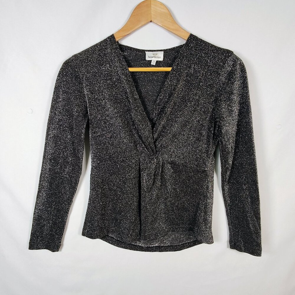 Heartloom Women's‎ XS Glittery Black Sonora Wrap Top